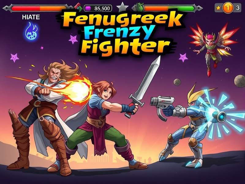 Fenugreek Frenzy Fighter game artwork showing diverse characters in combat
